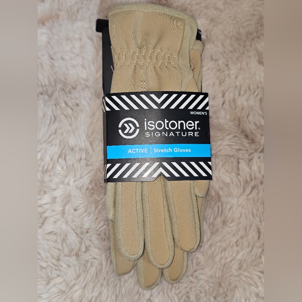 NWT One Size Tan Isotoner Active Stretch Ladie's Lycra Gloves